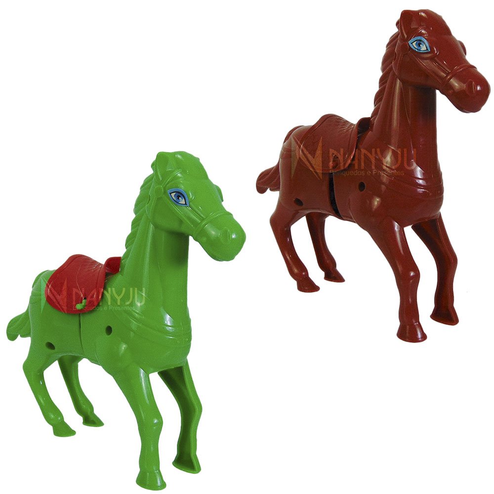 Cavalinho Brinquedo Corda Pula Cavalga Cavalo Anda Verdade Marrom/verde