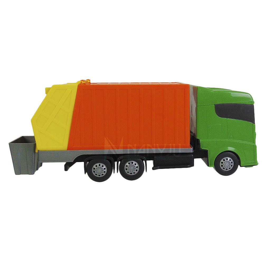 Carrinho De Brinquedo Caminhão Coletor De Lixo Caçamba Carro azul verde  amarelo
